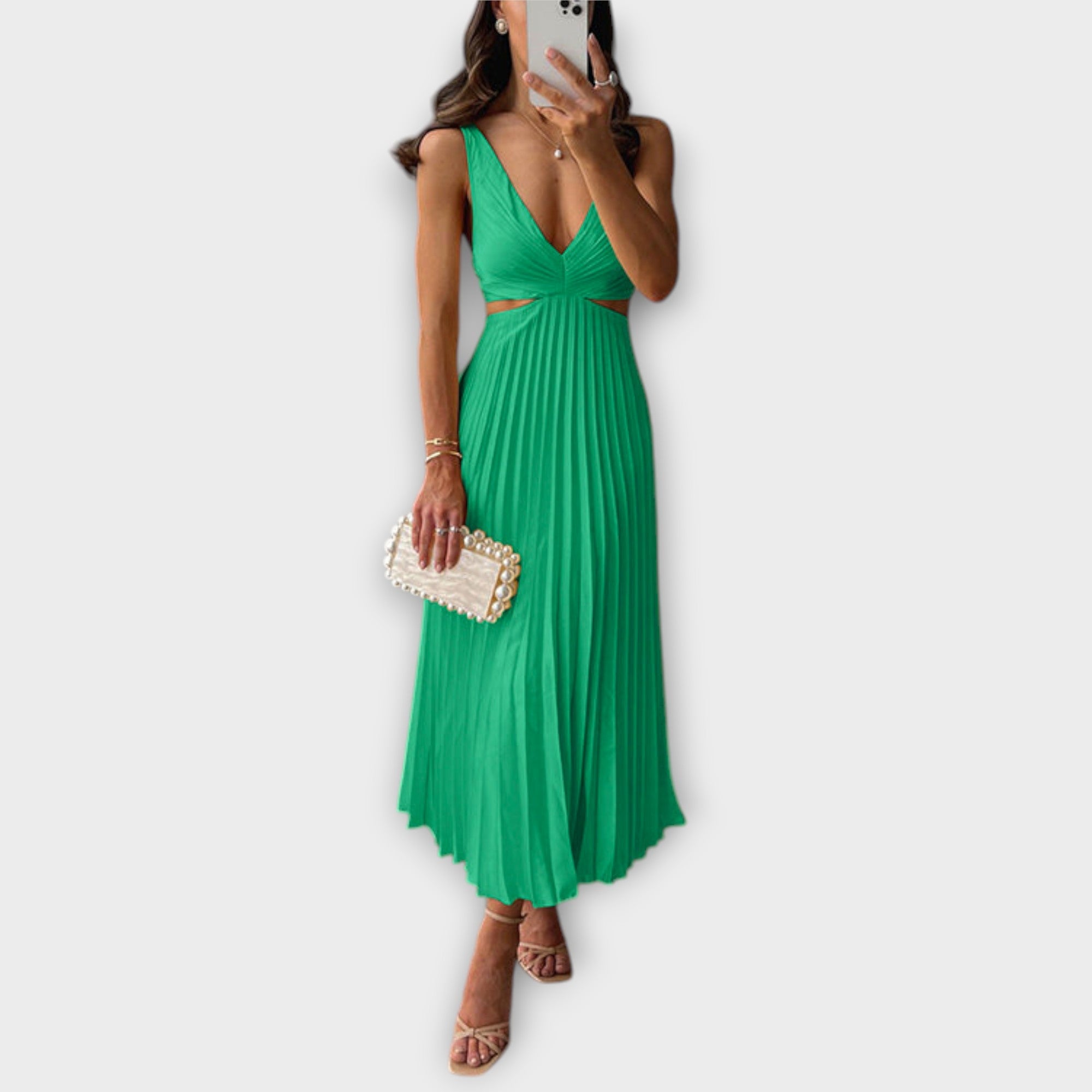 Elle | Elegant midi-aftonklänning med plissering