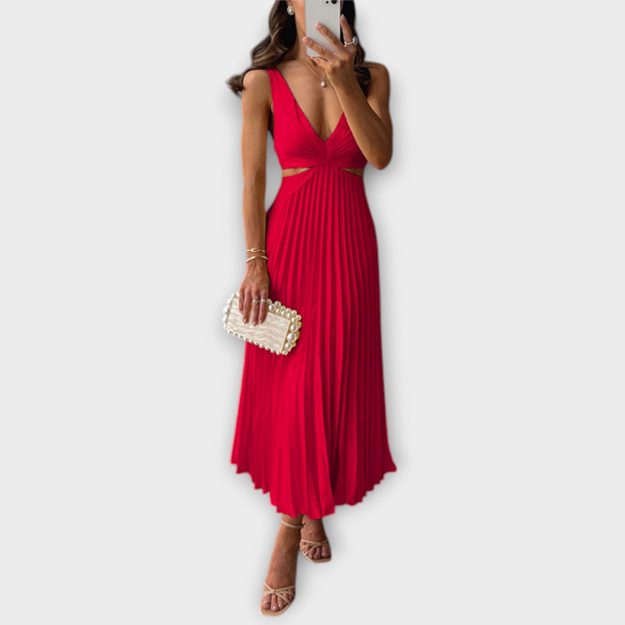 Elle | Elegant midi-aftonklänning med plissering