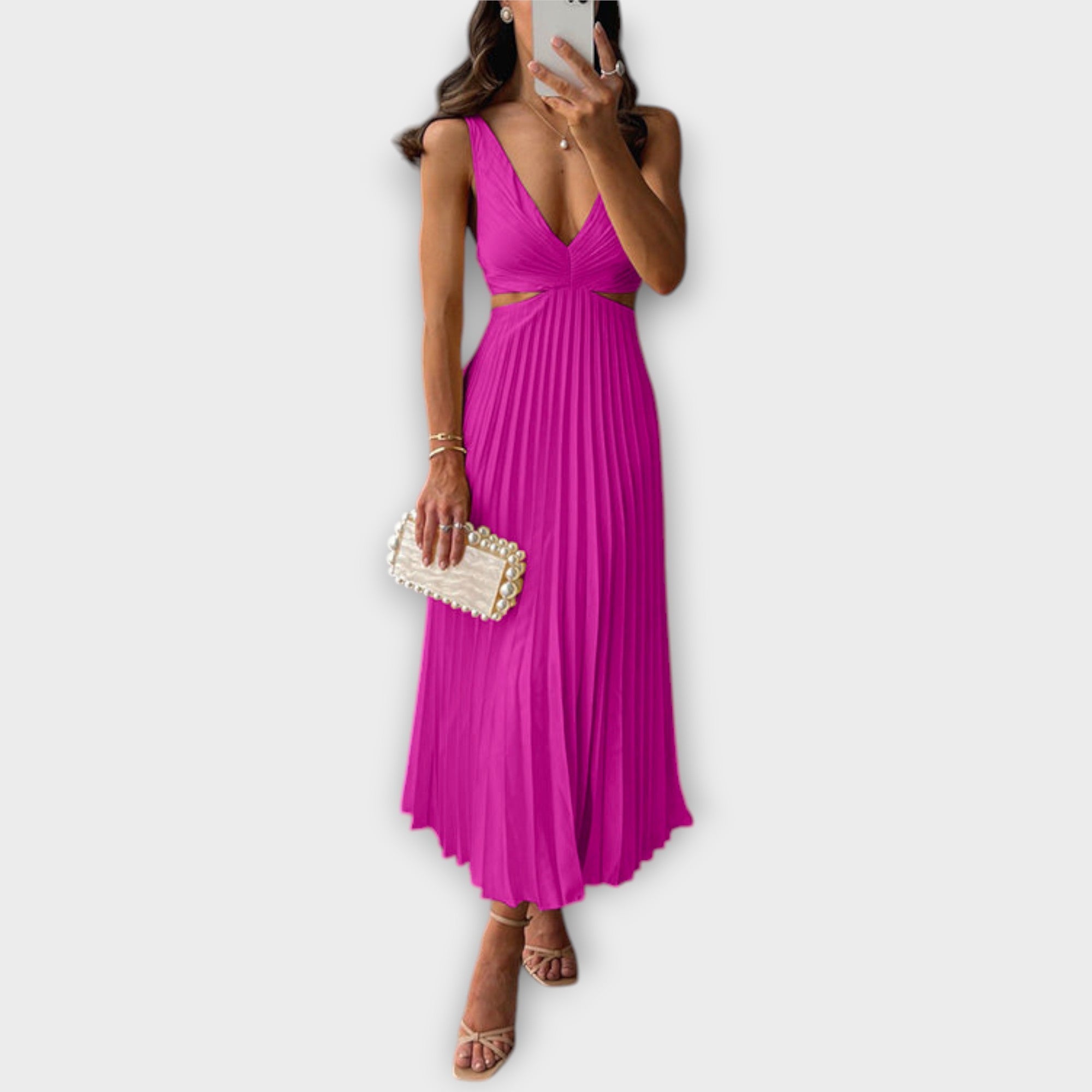 Elle | Elegant midi-aftonklänning med plissering