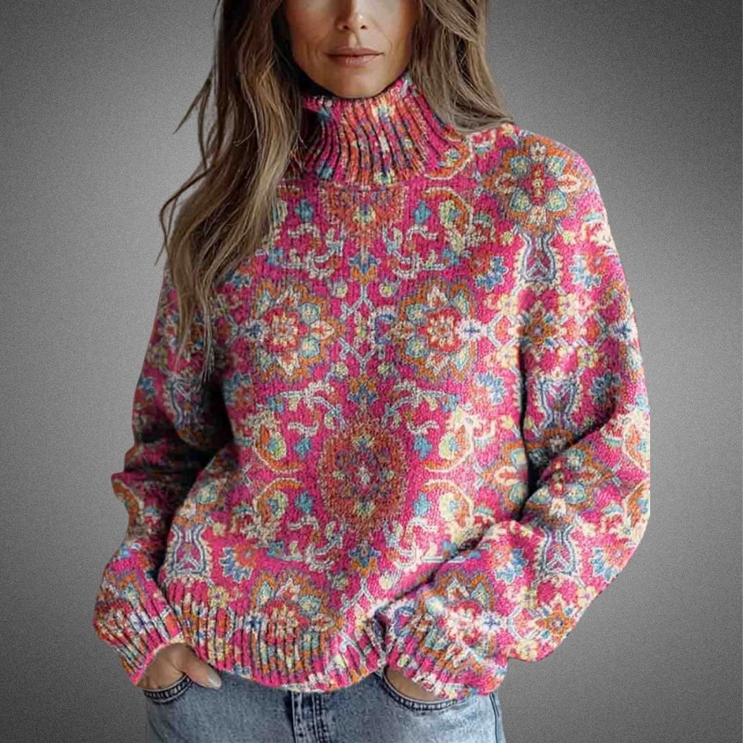 Annabelle | Retro Etnisk Blommig Turtleneck