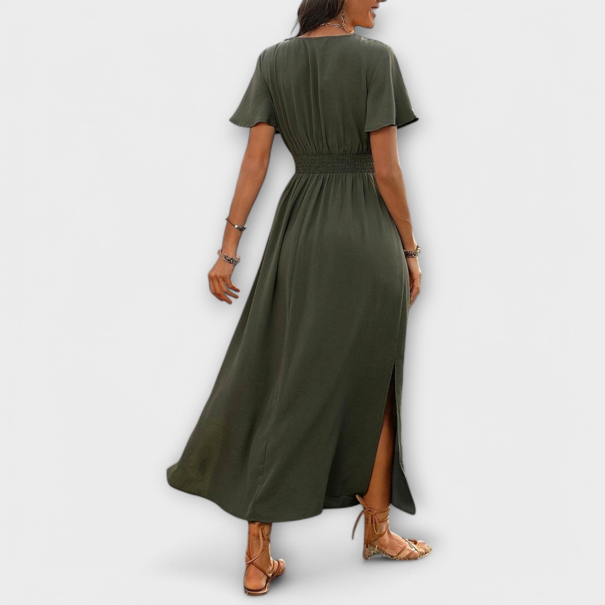 Heather | Elegant boho-klänning med V-ringning och långa ärmar