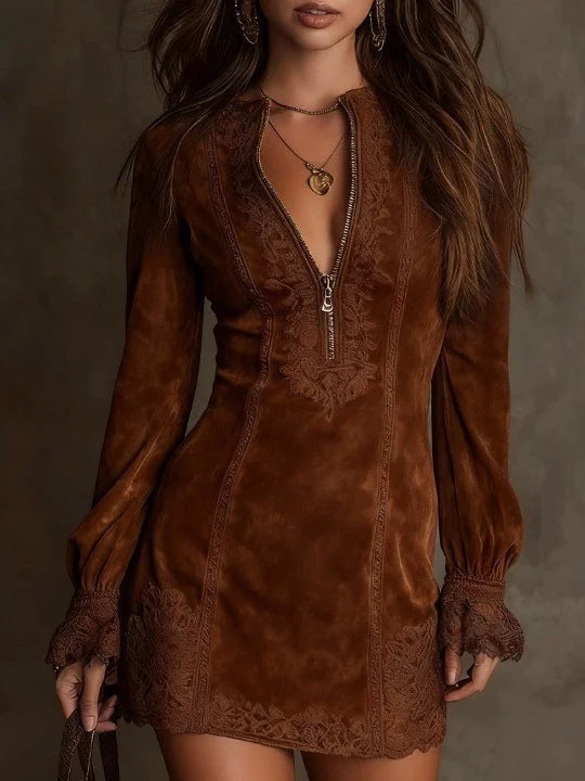 Mini klänning i mocka Aurora med spets