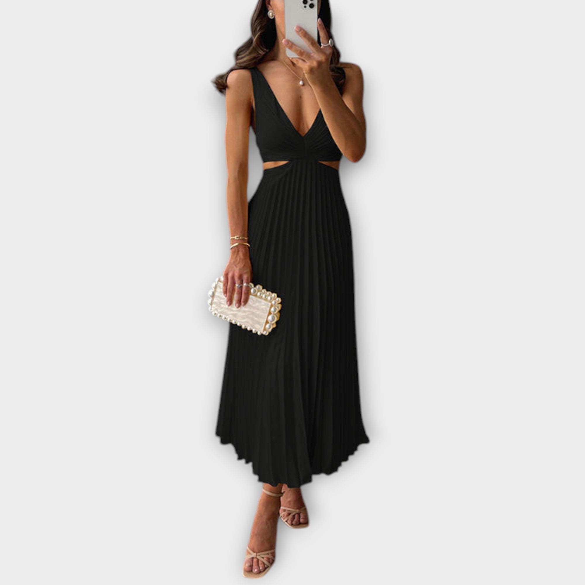 Elle | Elegant midi-aftonklänning med plissering