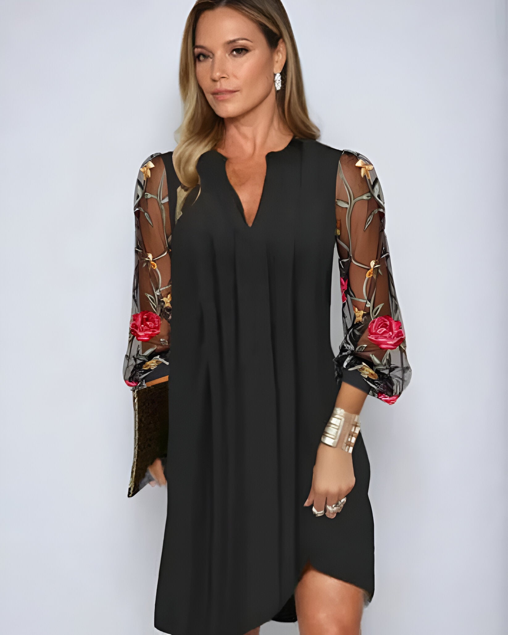 Renée | Elegant lång klänning med broderade ärmar