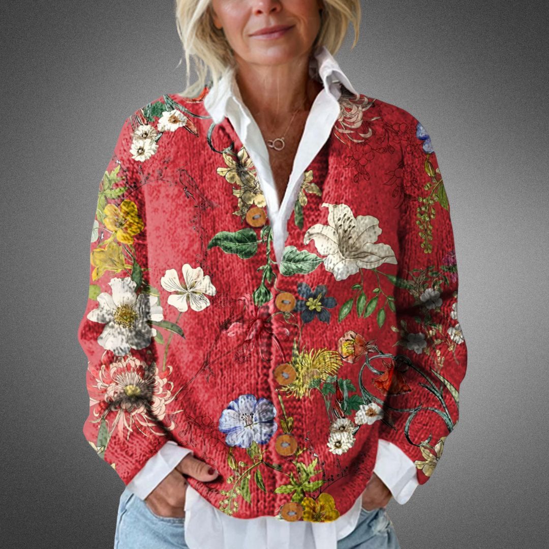 Amara | Dam Vintage Blommig Stickad Kofta