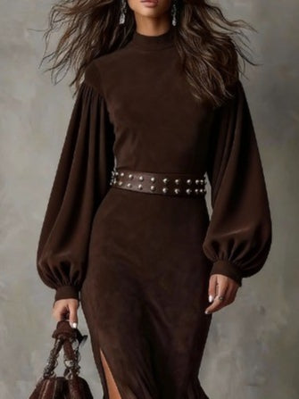 Harriet | Midi Klänning i Vintage Mocka